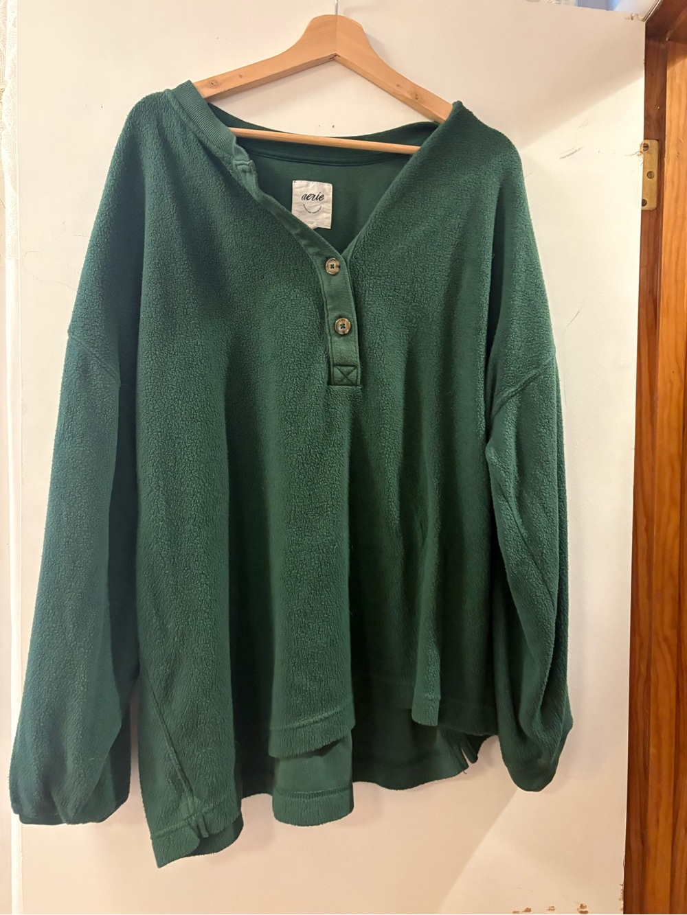 aerie Forest Green Fleece Henley Sweatshirt